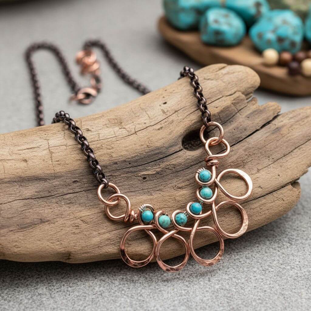 Seen on Ashley Liao Copper Turquoise Wire Wrapped Necklace