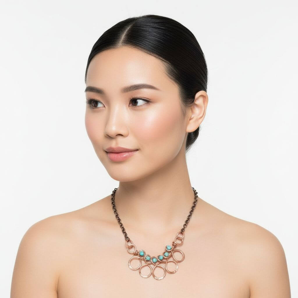Seen on Ashley Liao Copper Turquoise Wire Wrapped Necklace