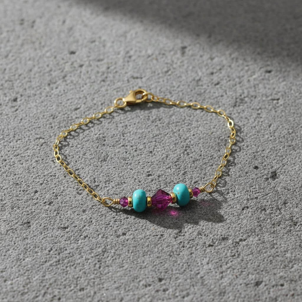 Handmade Gold Filled Pink Turquoise Gemstone Bracelet