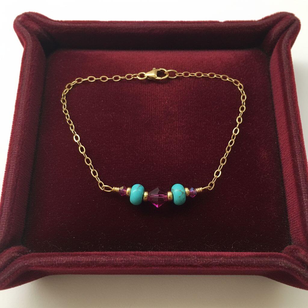 Handmade Gold Filled Pink Turquoise Gemstone Bracelet