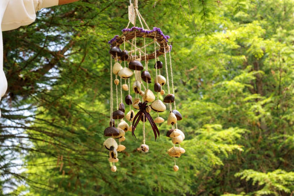 "The Floral Harvest Chime" - Vine Wreath Mobile with Dried Flowers & Seed Bells