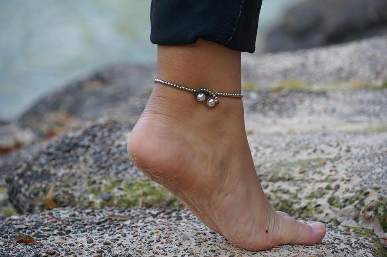 Turquoise Elephant Boho Silver Anklet Beach Jewelry