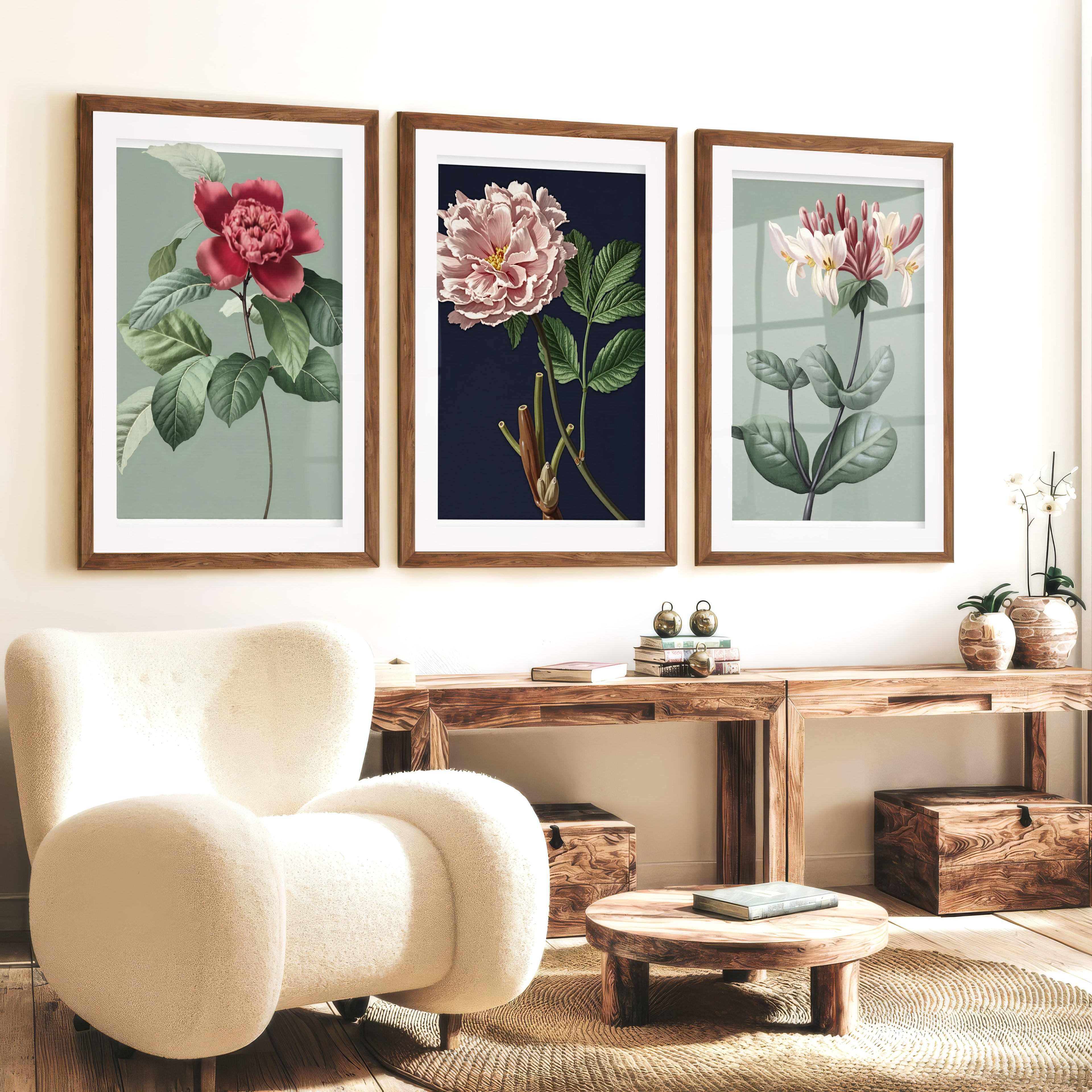 Vintage Botanical Wall Art Classic Flower Set of 3